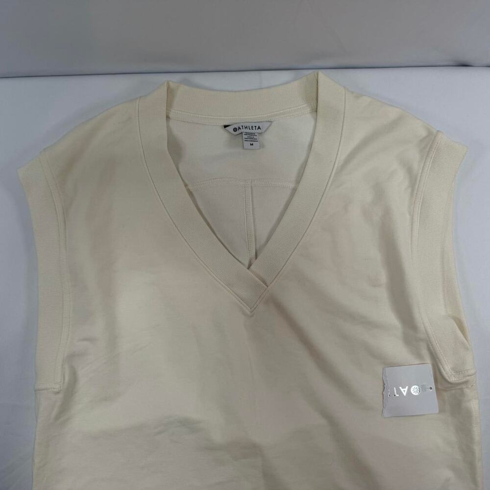 ATHLETA Retroterry V Neck Sweatshirt Size Medium Cream New Sleeveless GymWorkout